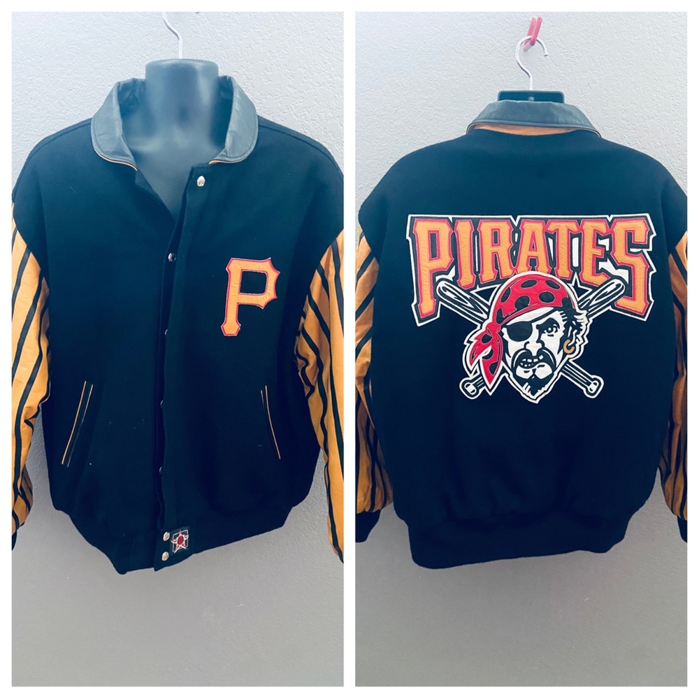 jeff hamilton vintage Pittsburgh Pirates Wool Varsity Jacket striped Leather